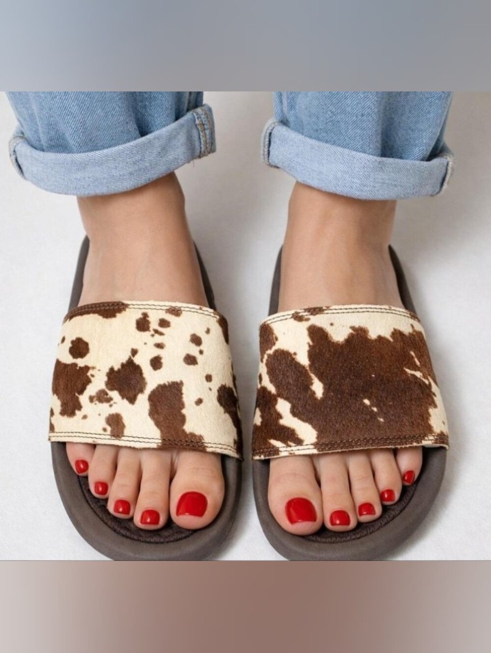 APL Brown and White Cowhide Slide Sandals